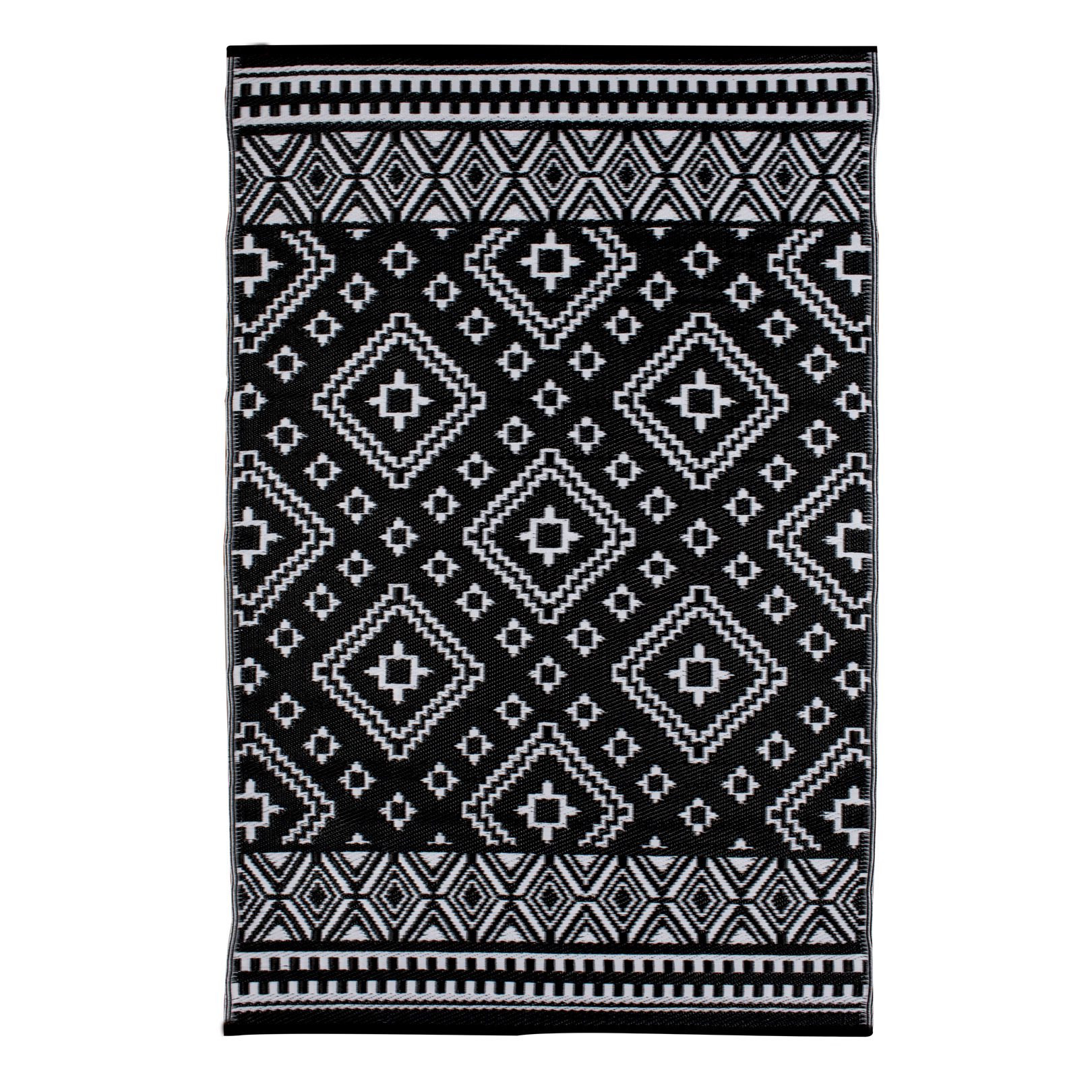 Venice Lightweight Reversible Stain Proof Plastic Outdoor Rug, Black ...