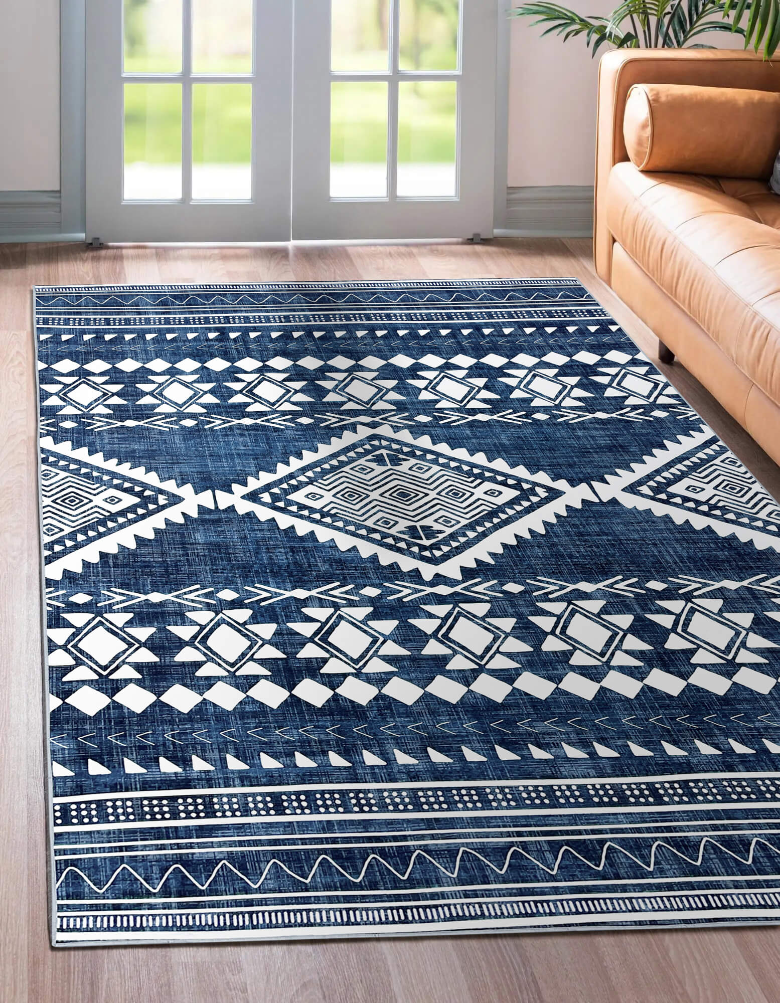 Peoria Persian Machine Washable Area Rug, Blue, Grey & Cream - KL Eco Decor