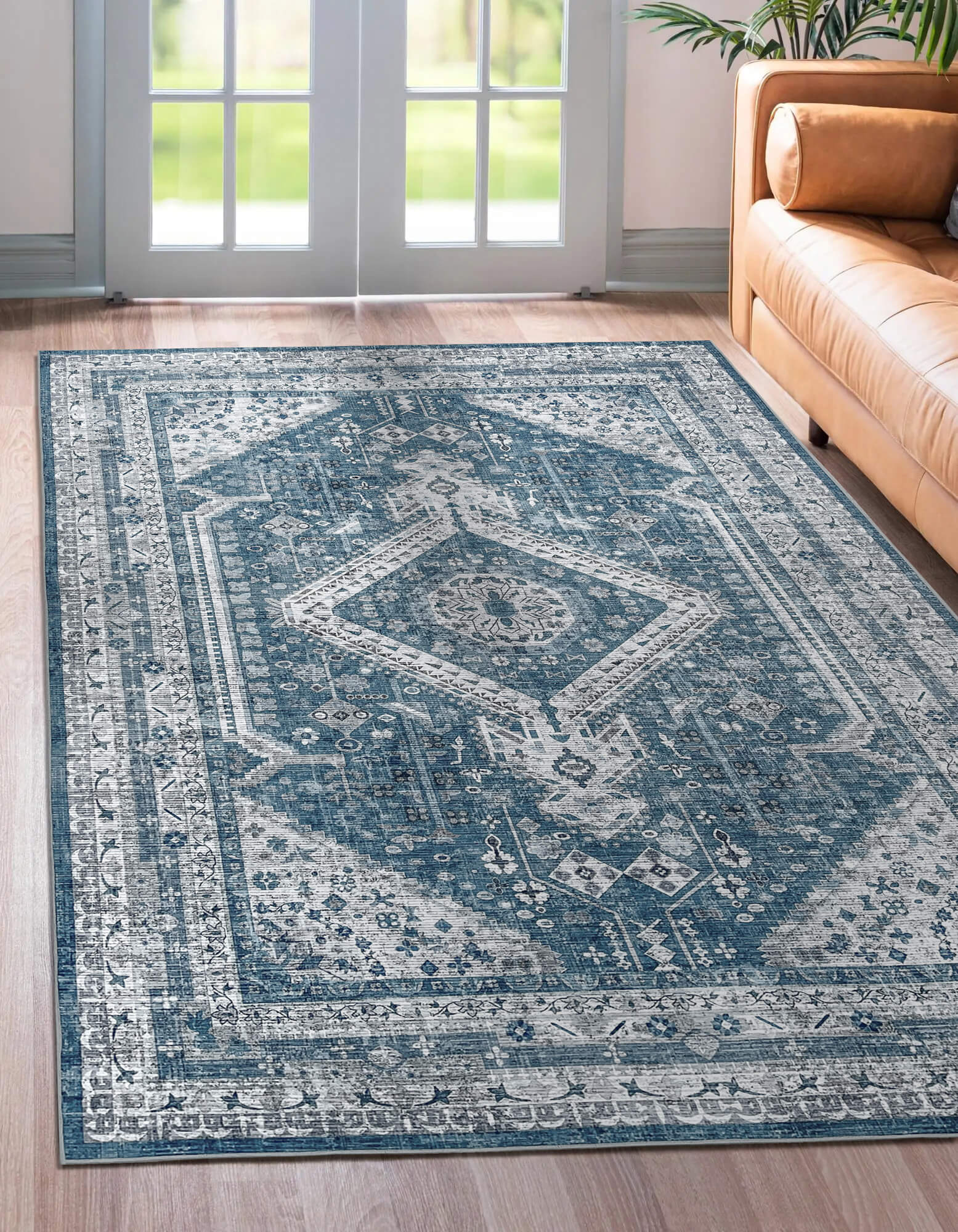 Semey Machine Washable Area Rug, Grey & Cream