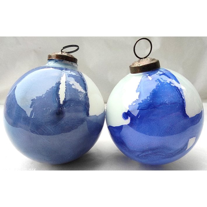 Lanita Glass Ornament, Blue with White