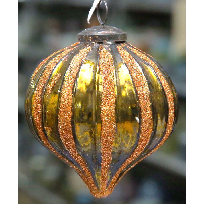 Nura Glass Ornament, Orange with Gold