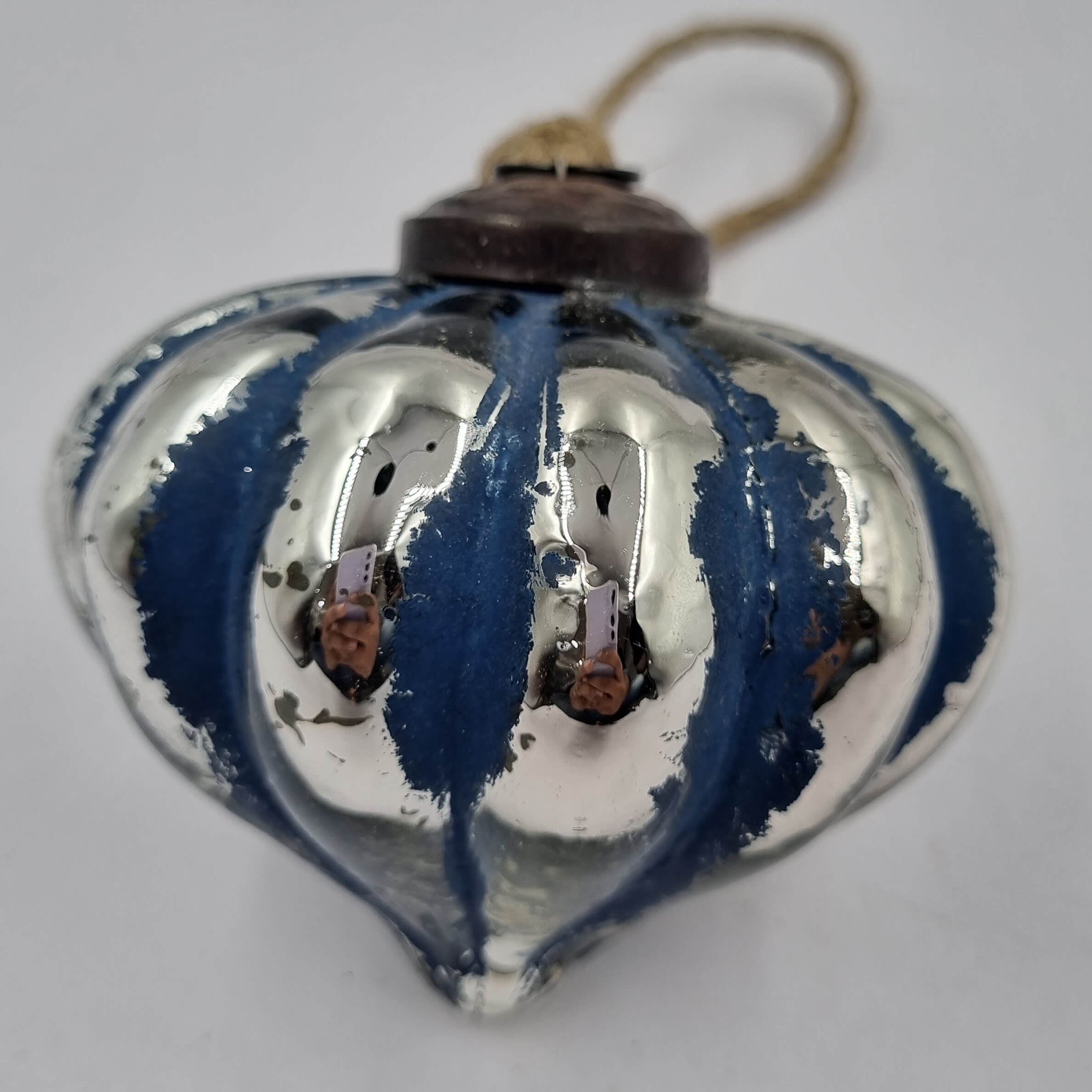 Vitrum Glass Ornament, Antique Blue and Silver